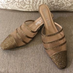 Whittall & Shon Gold Mules Size 11 Like New